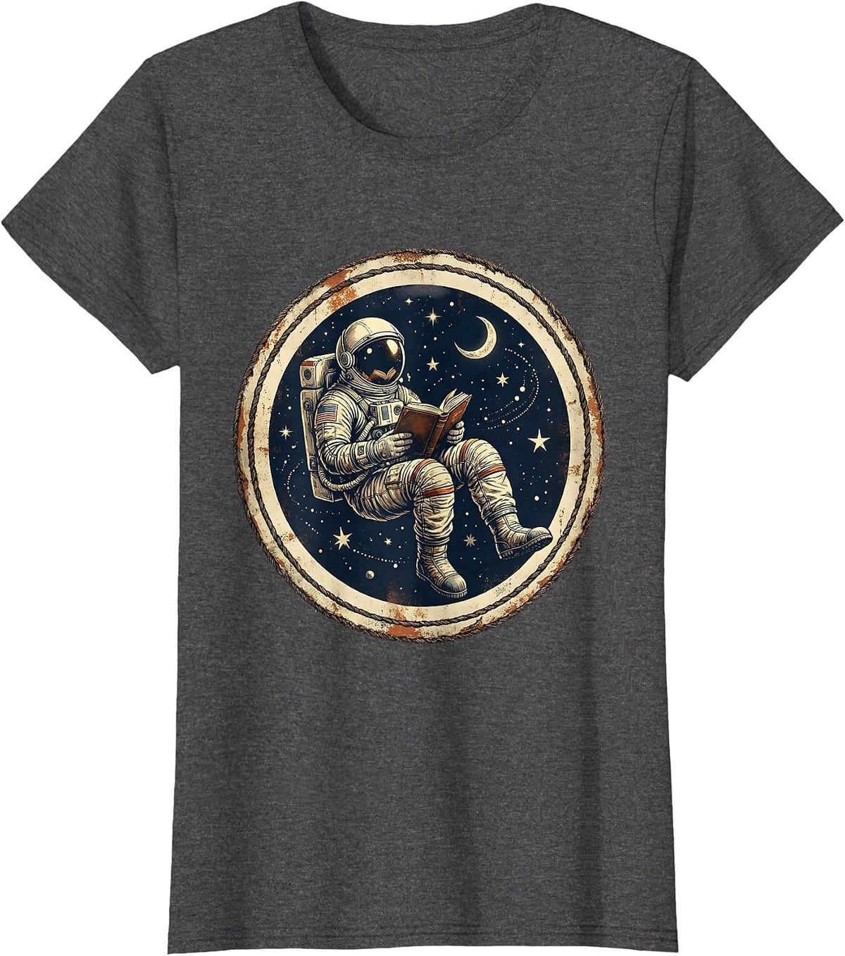 Women's Astronaut Reading in Space Illustration T-Shirt - Dark Heather Grey
