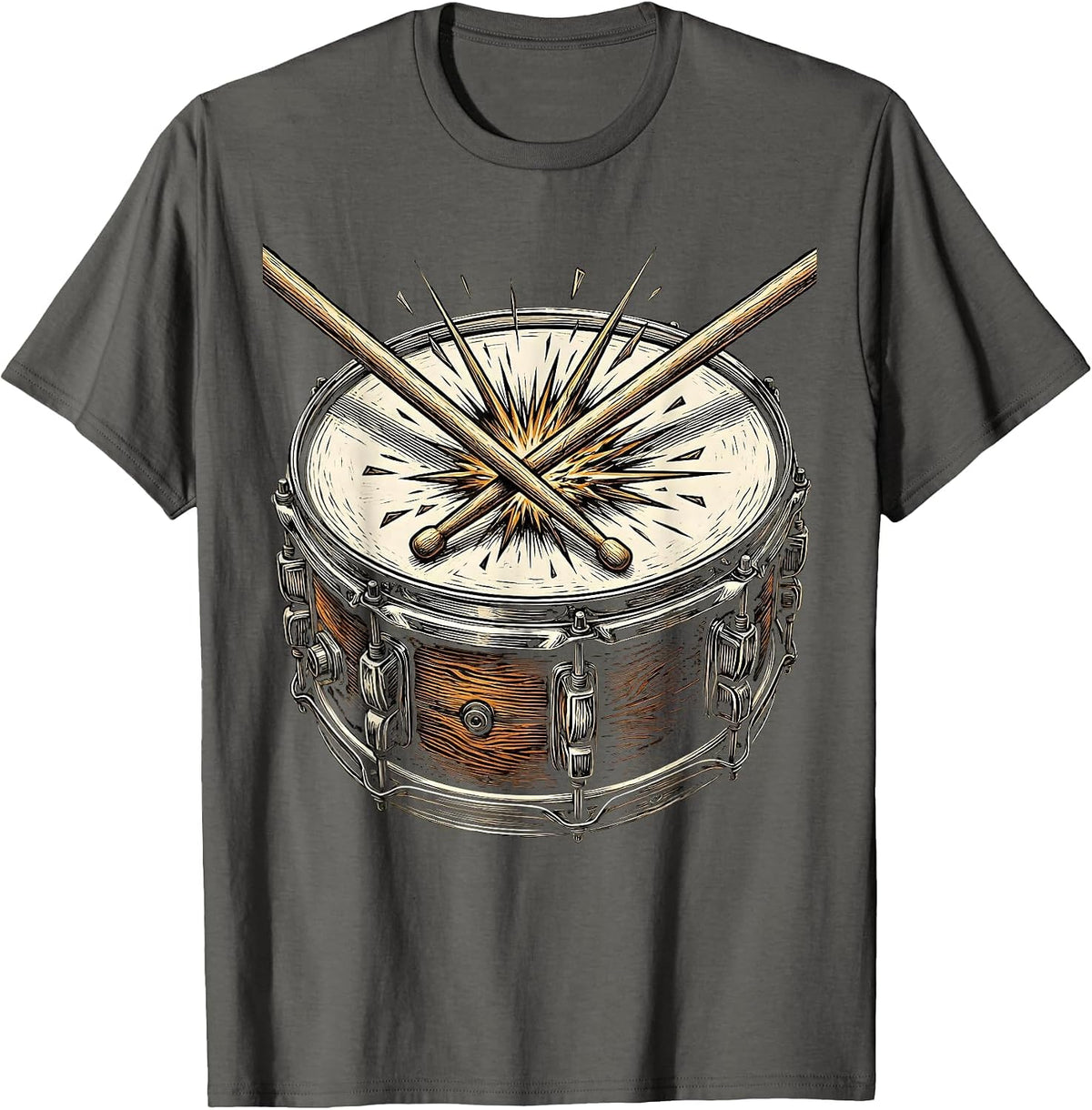 Music Teacher Drumsticks Snare Drum Sparks Graphic T-Shirt - Asphalt Grey