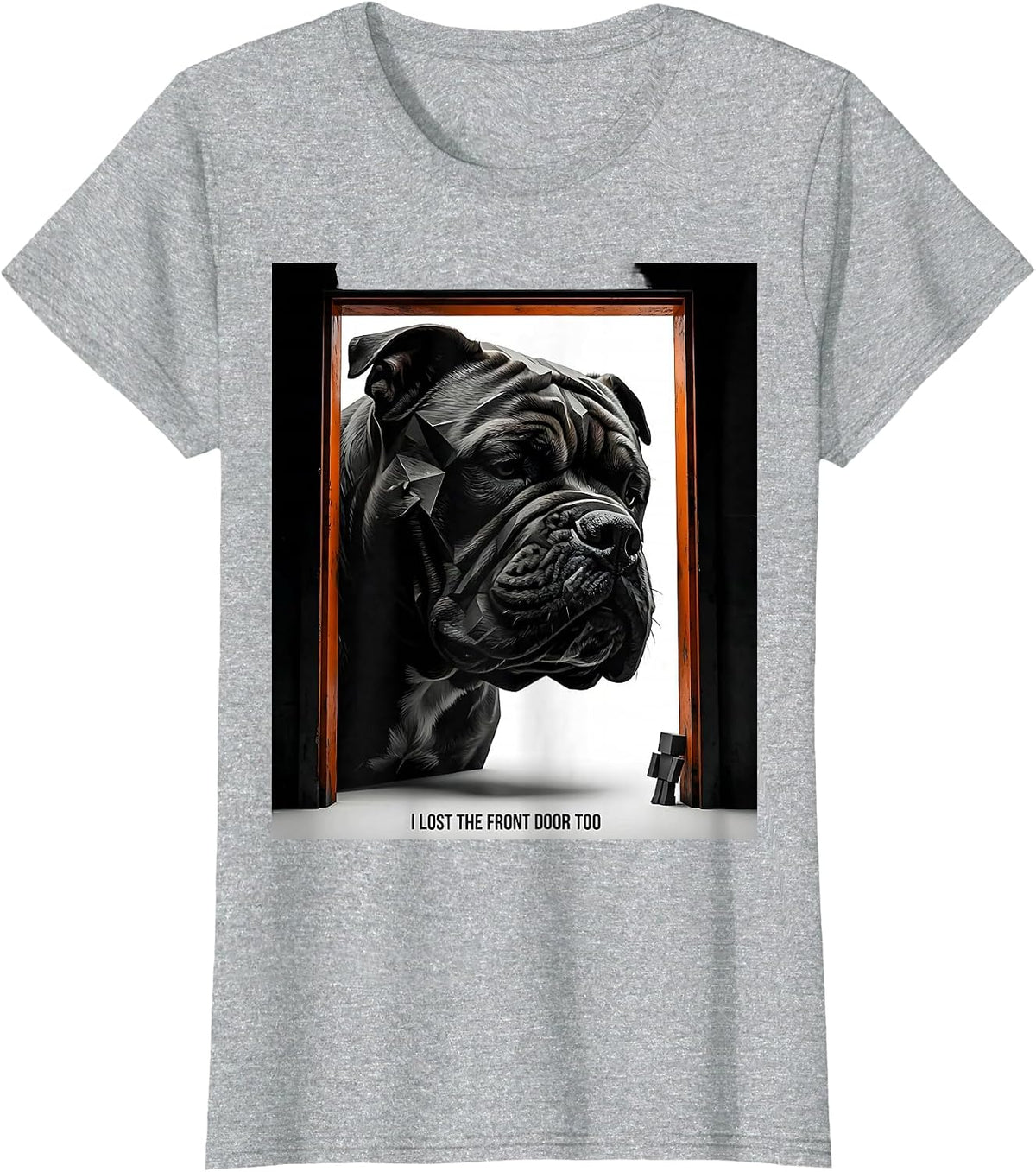 I Lost The Front Door Too Funny Pitbull Dog Mom Humor T-Shirt - Heather Grey