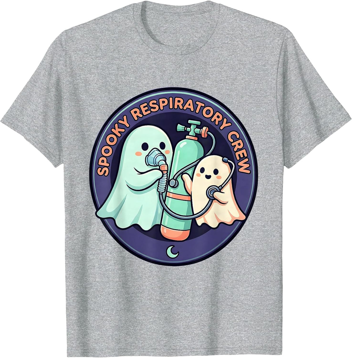 Men's Spooky Respiratory Crew Cute Ghost Halloween Occupational T-Shirt - Heather Grey