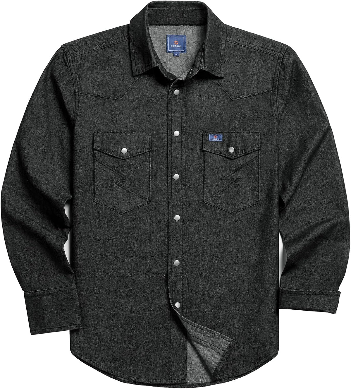 HISEA Men's Denim Shirt Long Sleeve, Button Down Work Shirt, Regular Fit - Stone Washed Black