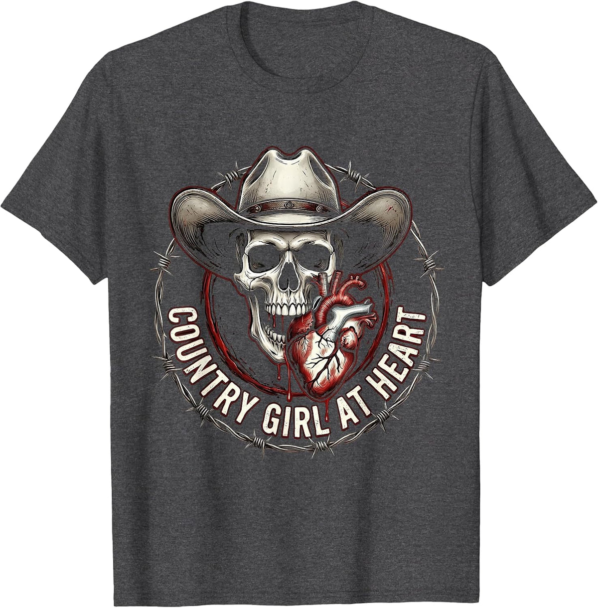 Country Girl at Heart Rustic Southern Design T-Shirt - Dark Heather Grey
