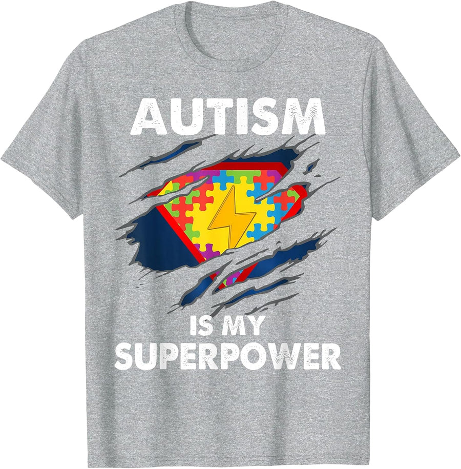 Autism is My Super Power Superhero Autism Awareness T-Shirt - Heather Grey