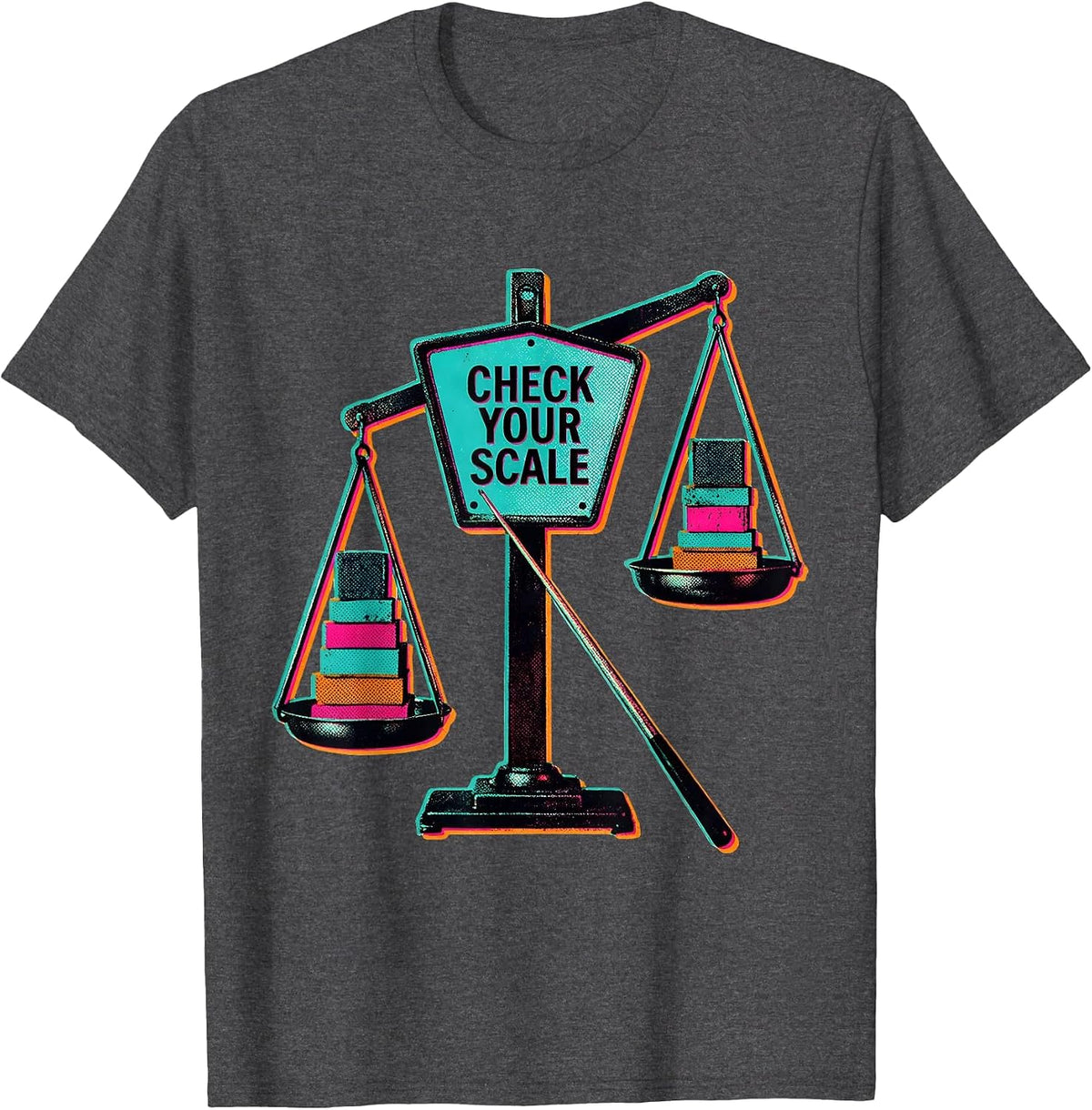 Check Your Scale Risograph Music Teacher Pun Humor Gift T-Shirt - Dark Heather Grey