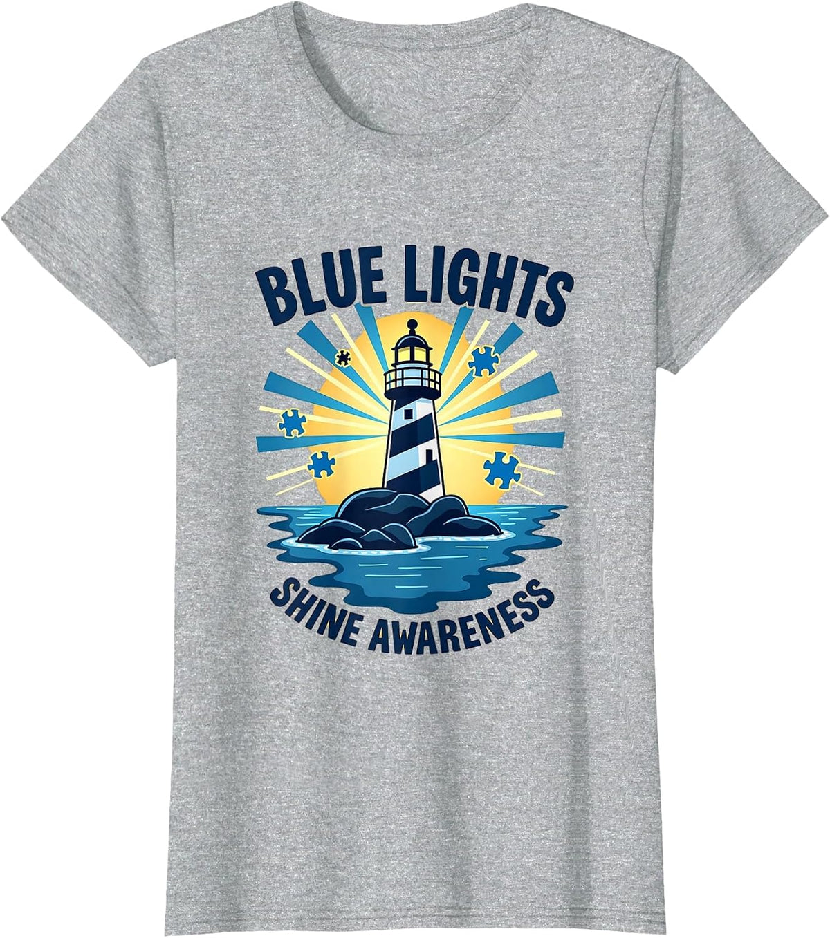 Blue Lights Shine Awareness Autism Support T-Shirt - Heather Grey