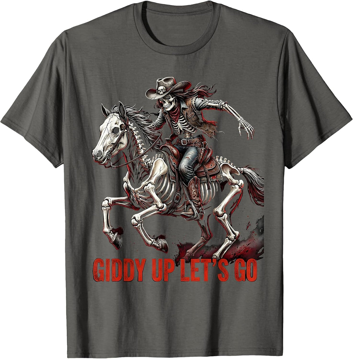 Giddy Up Lets Go Cowgirl Graphic Design T-Shirt - Asphalt Grey
