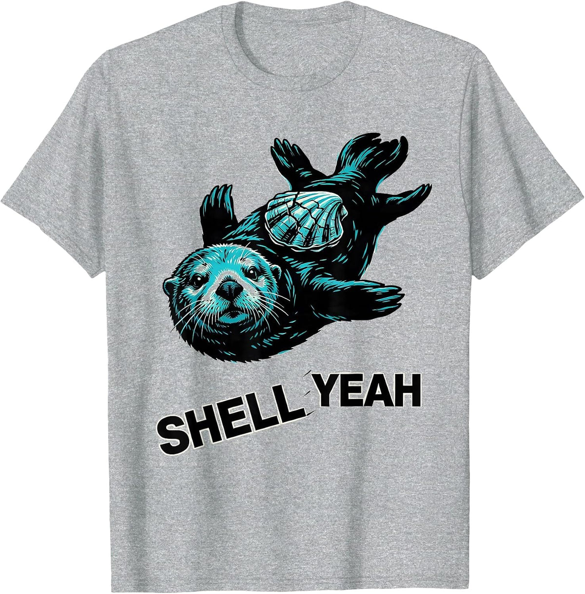 Men's Shell Yeah Sea Otter Graphic Design T-Shirt - Heather Grey