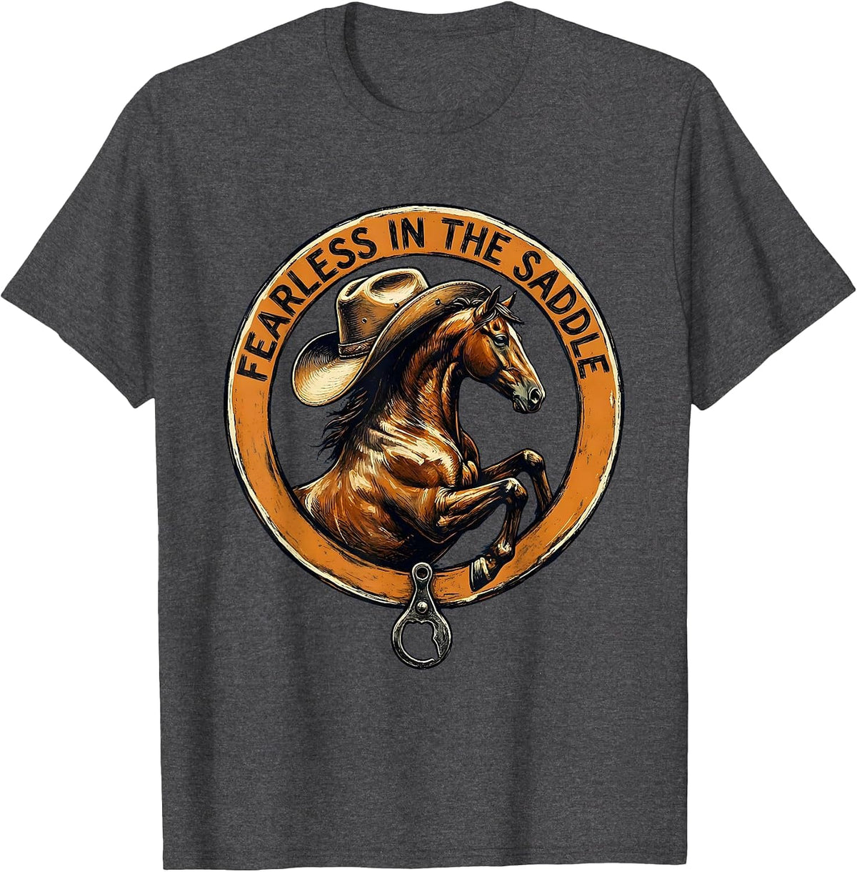 Men's Fearless in the Saddle Cowgirl Design T-Shirt - Dark Heather Grey