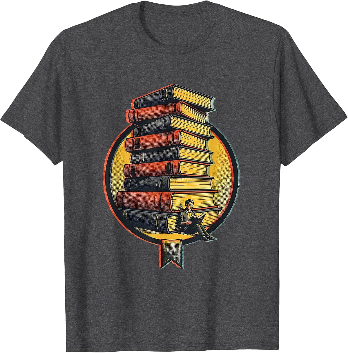 Men's Book Tower Reader Badge Bookworm Librarian Gift T-Shirt - Dark Heather Grey