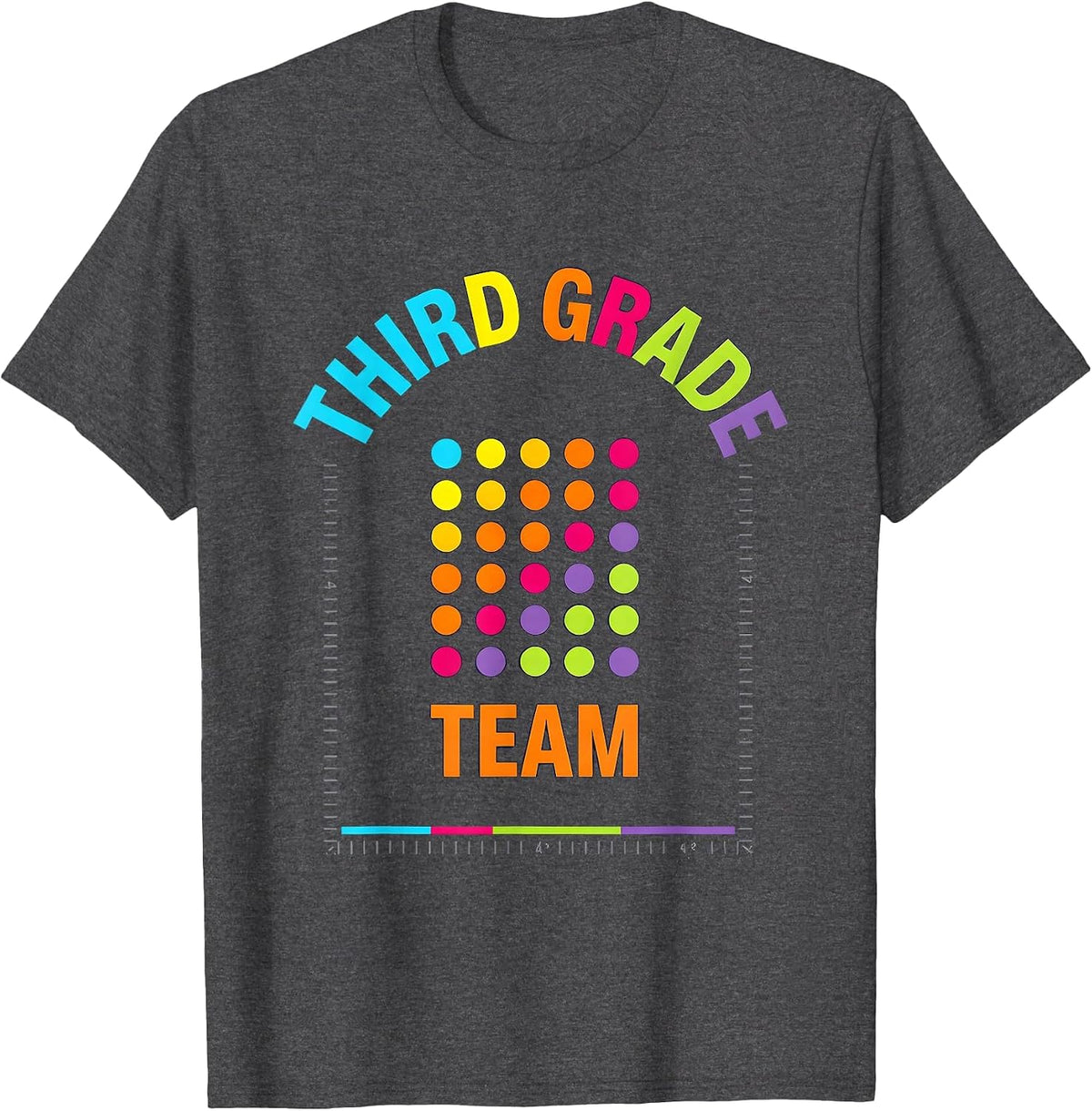 Third Grade Team Colorful Teacher Grade-Level Humor T-Shirt - Dark Heather Grey