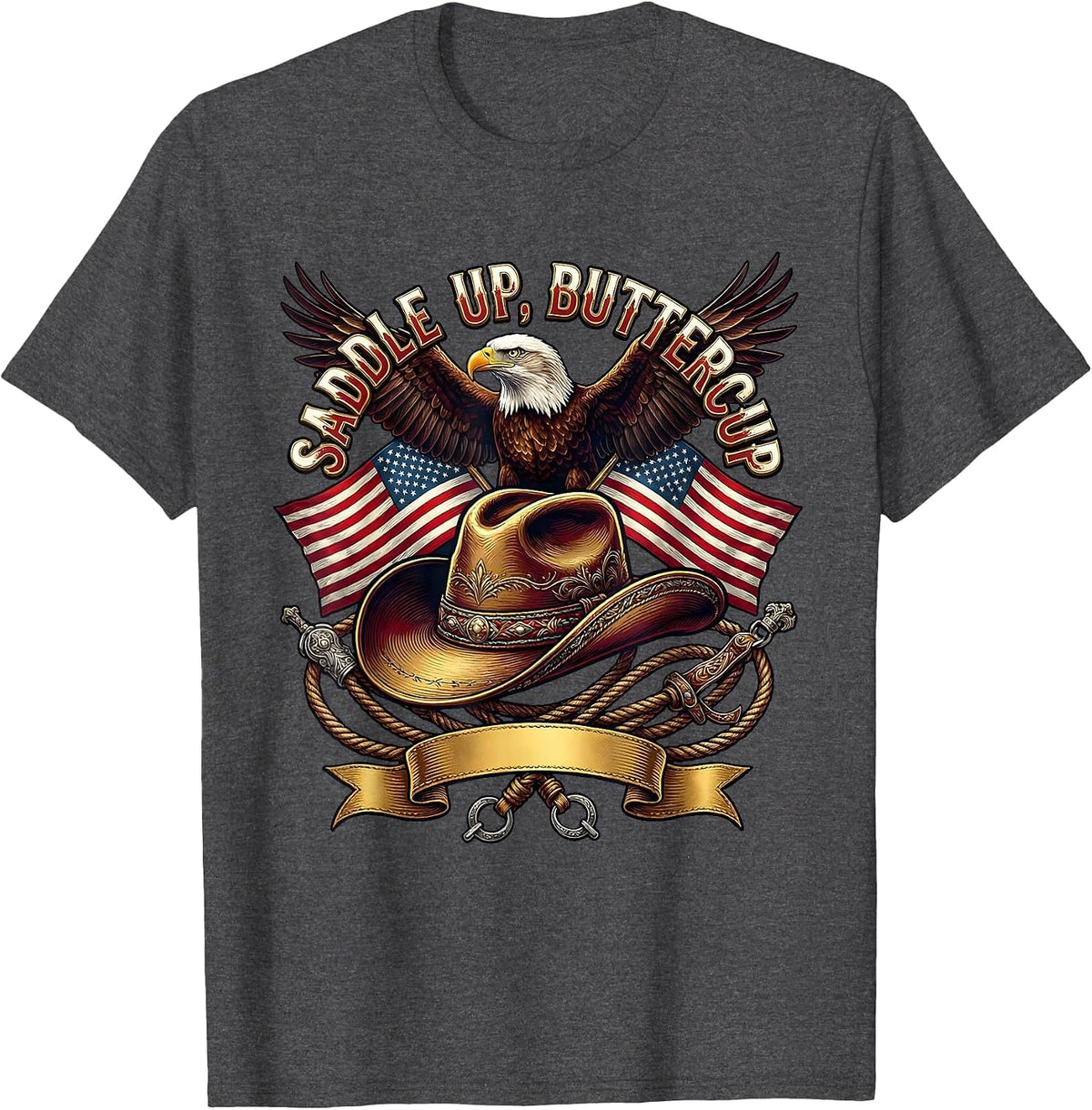 Saddle Up Buttercup Cowgirl Western Design T-Shirt - Dark Heather Grey
