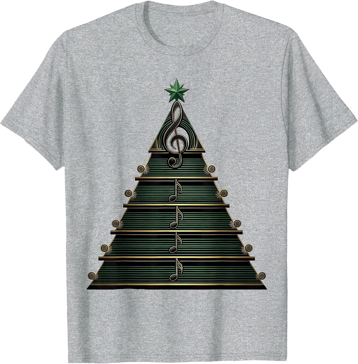 Men's Stepped Caroling Pavilion Art Deco Music Teacher Christmas T-Shirt - Heather Grey