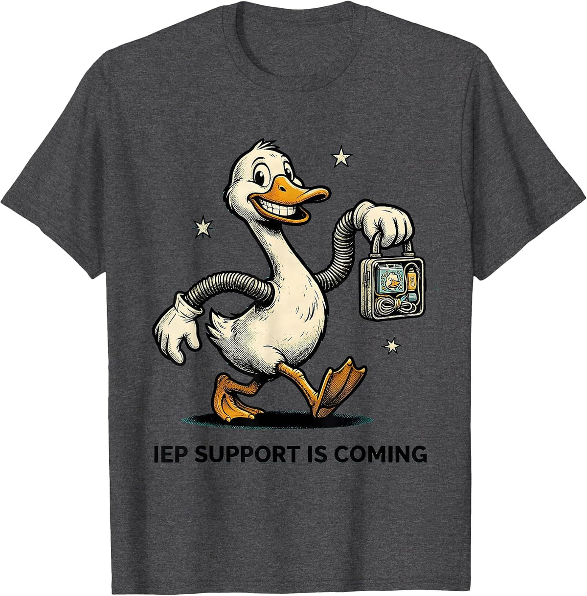 IEP Support Is Coming Retro Cartoon Silly Goose SPED Teacher T-Shirt - Dark Heather Grey