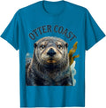 Otter Coast Watercolor Wildlife Portrait Nature Art Animal T-Shirt - Sapphire Blue