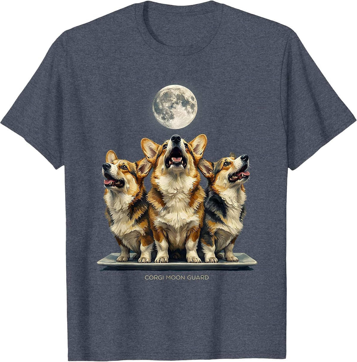 Corgi Moon Guard Funny Corgi Lover Pet Humor T-Shirt - Heather Blue