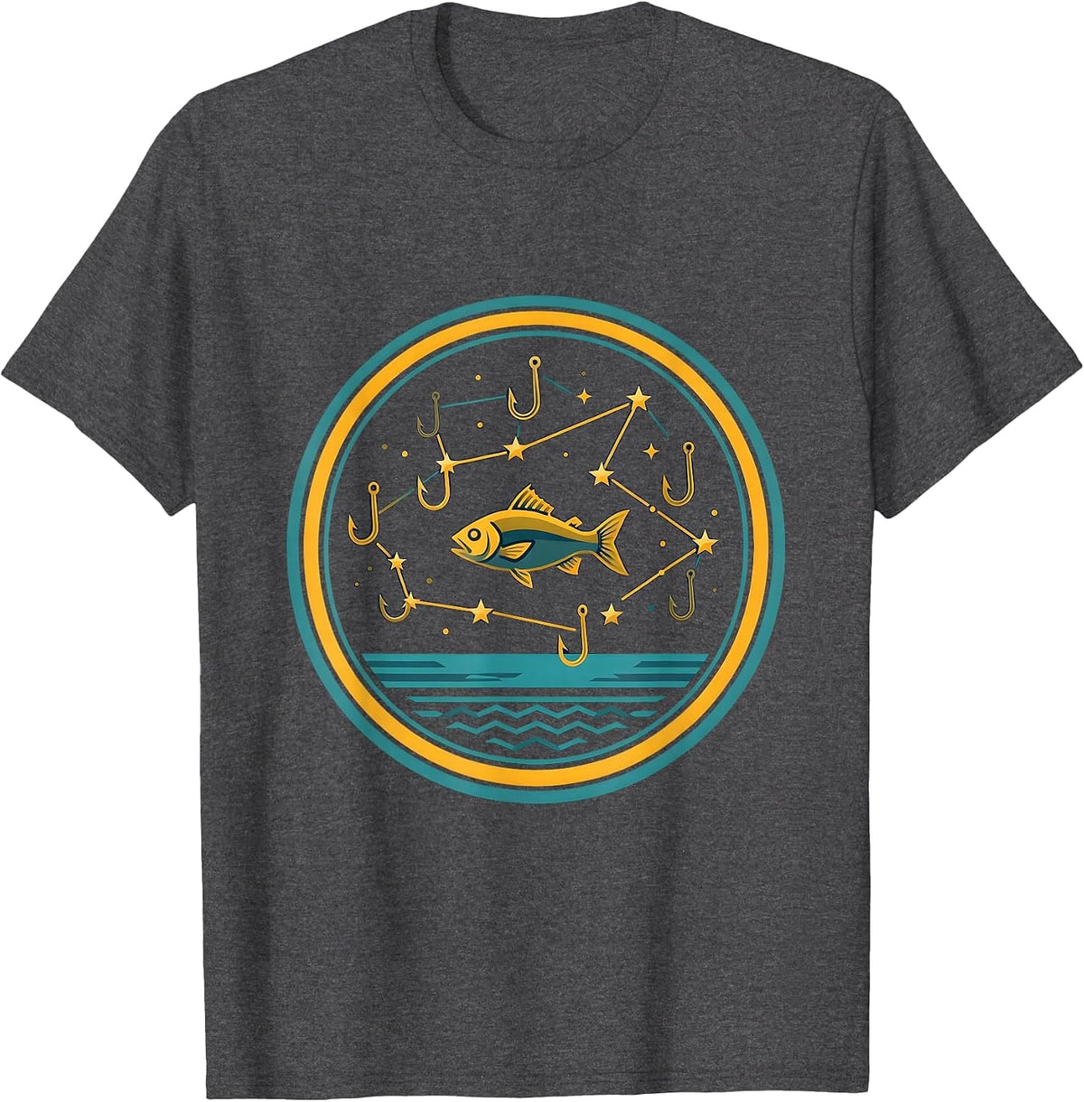 Men's Boys Fishing Fish Hook Constellation Graphic Tee T-Shirt - Dark Heather Grey