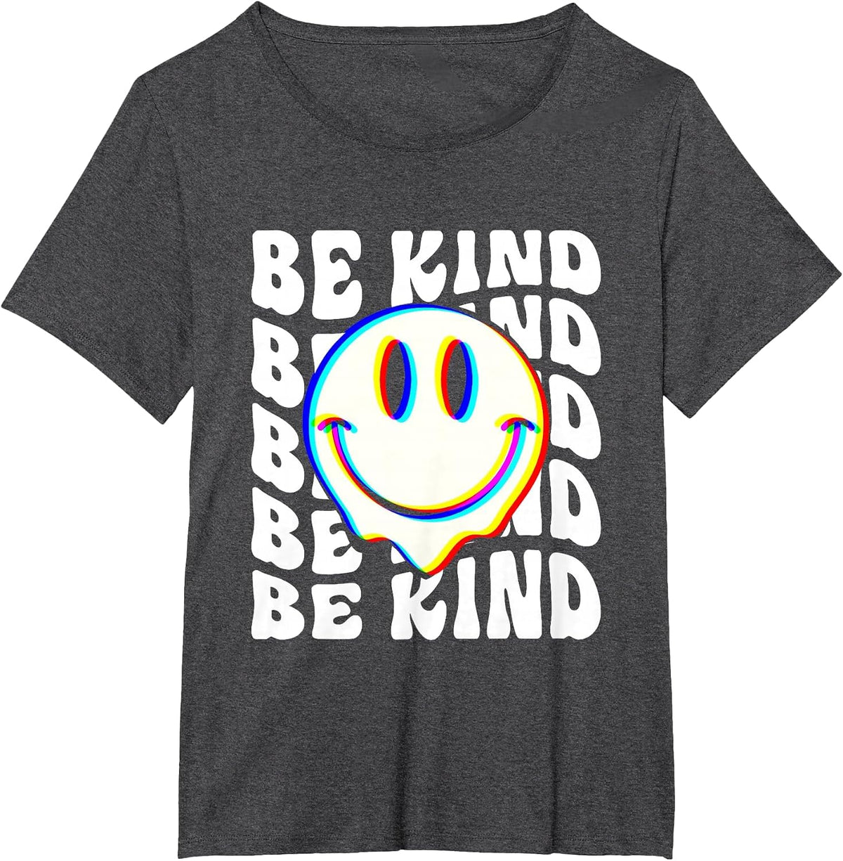 Be Kind Retro Groovy Cute Smile Happy Face Techno Rave Music T-Shirt - Dark Heather Grey
