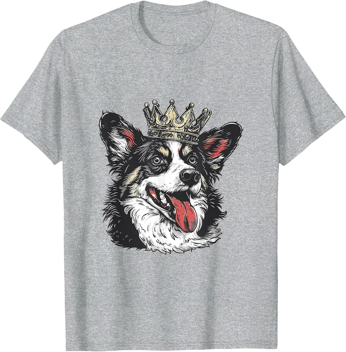 Cardigan Welsh Corgi Dog Breed Wearing Crown T-Shirt - Heather Grey