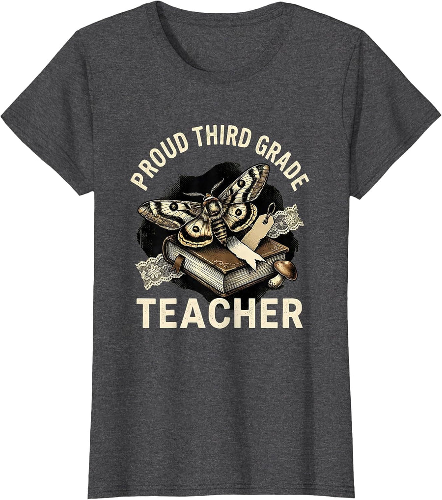 Women's Proud Third Grade Teacher Appreciation Design T-Shirt - Dark Heather Grey