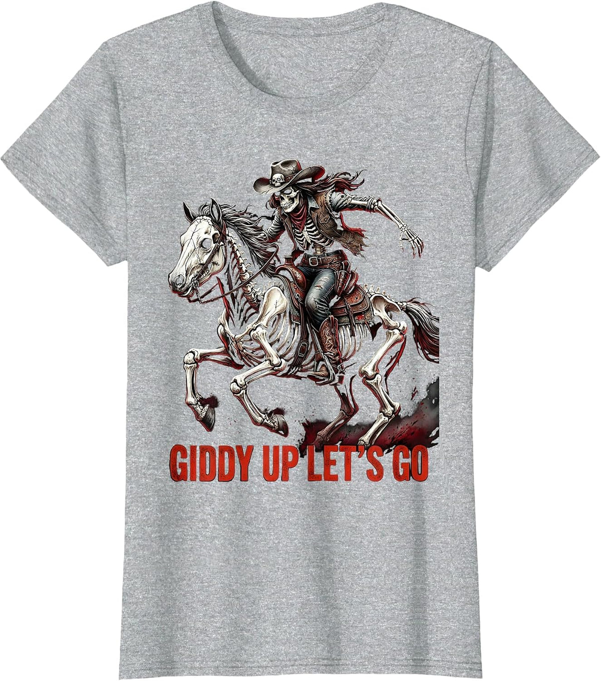 Giddy Up Lets Go Cowgirl Graphic Design T-Shirt - Heather Grey