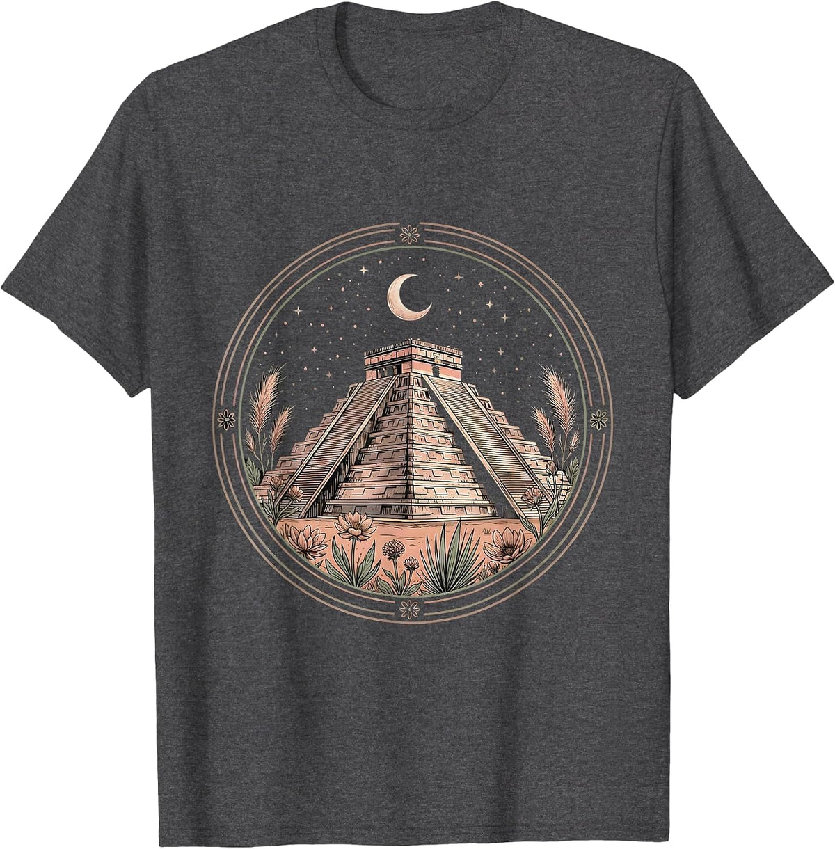 Latina Ancient Pyramid Starry Night Illustration T-Shirt - Dark Heather Grey
