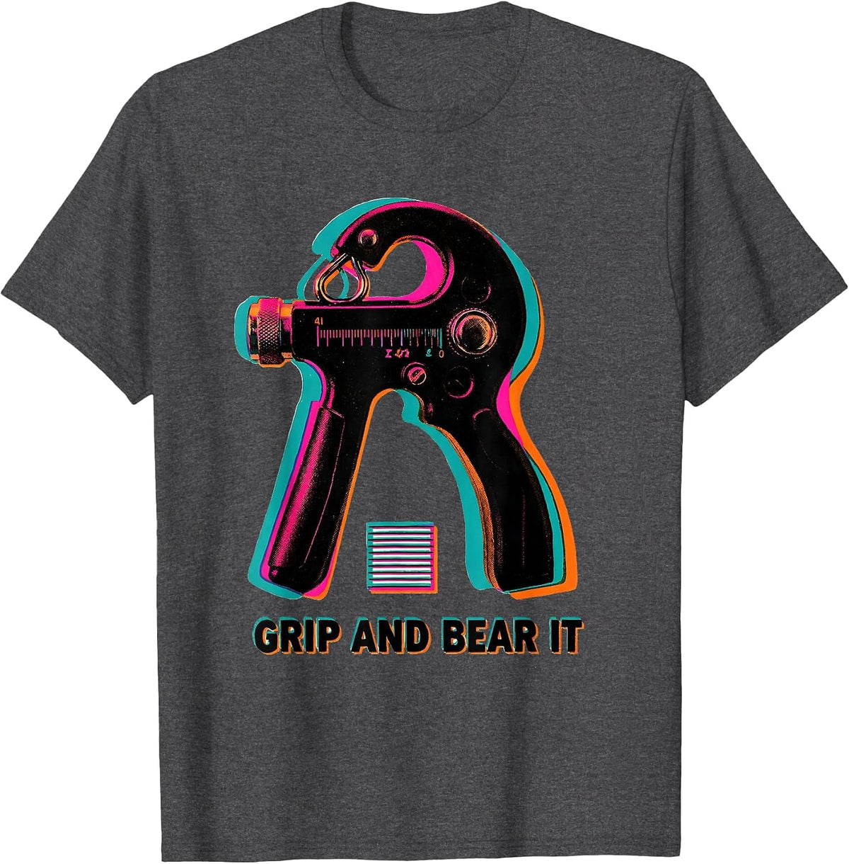 Men's Grip And Bear It Risograph PT OT Physical Therapist Humor T-Shirt - Dark Heather Grey