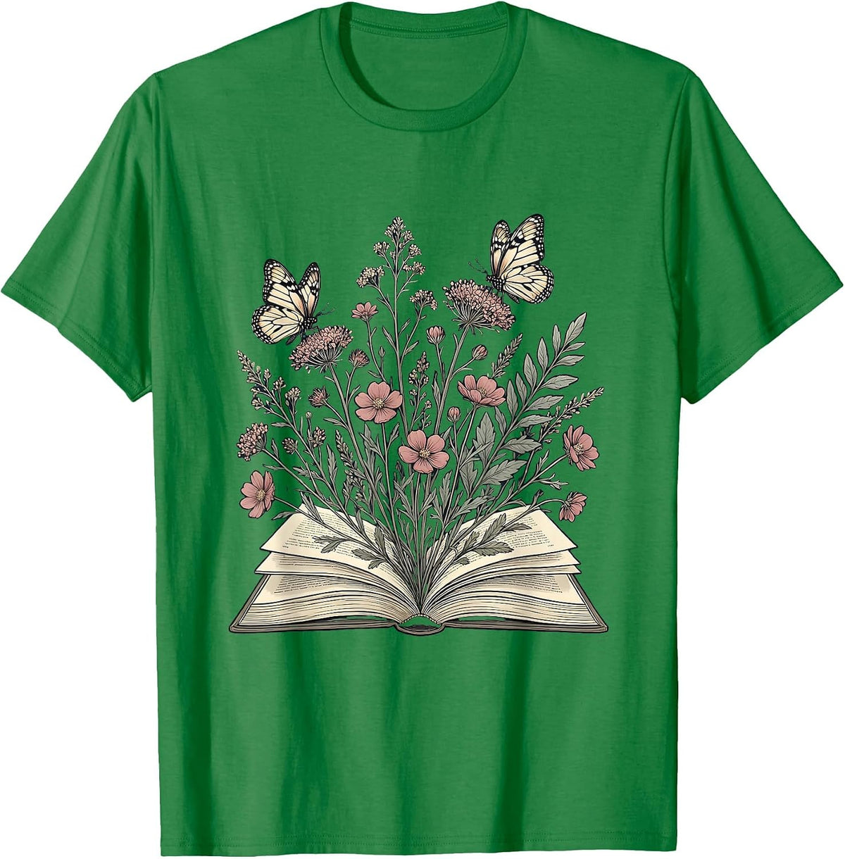 Men's Sped Teacher Wildflower Book Butterfly Design T-Shirt - Kelly Green