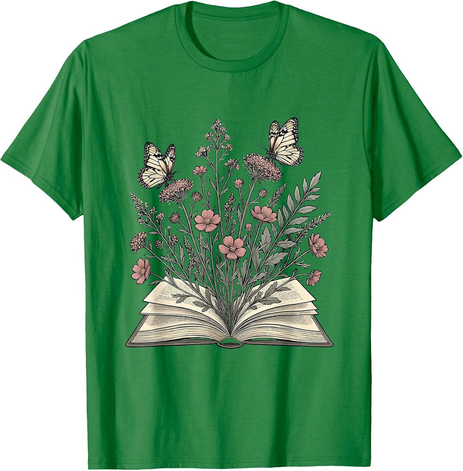 Men's Sped Teacher Wildflower Book Butterfly Design T-Shirt - Kelly Green