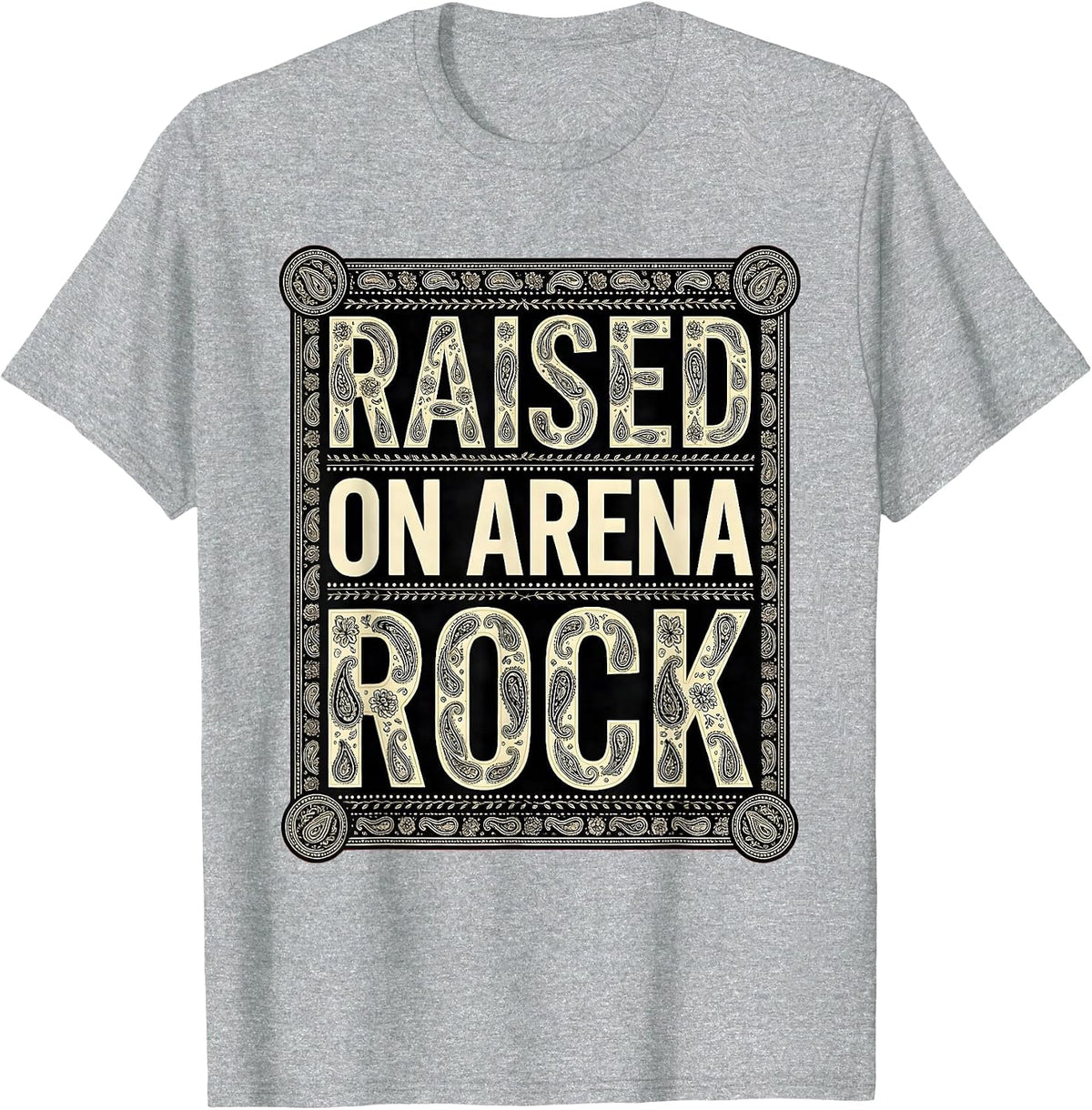 Men's Raised on Arena Rock 80s Band Music Design T-Shirt - Heather Grey