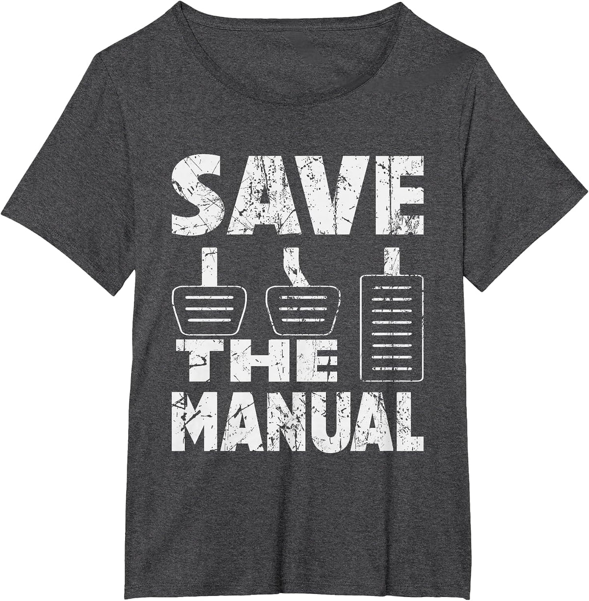 Save THE Manual Transmission Three Pedals - Funny Car Lovers T-Shirt - Dark Heather Grey