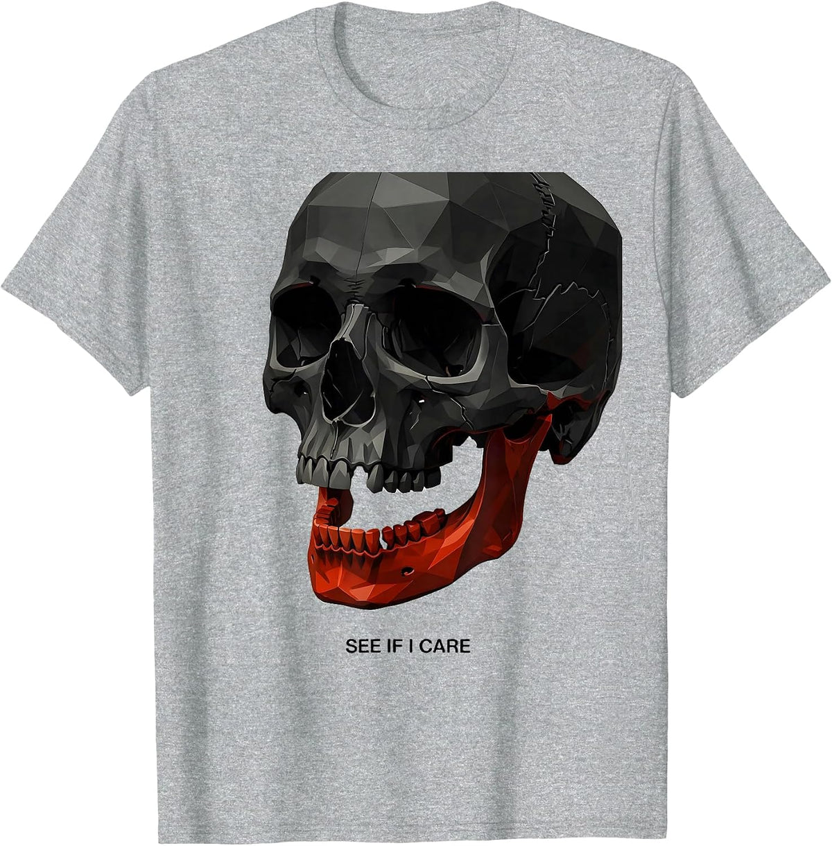 Men's See If I Care Funny Skull Sarcastic Skeleton Lover Humor T-Shirt - Heather Grey