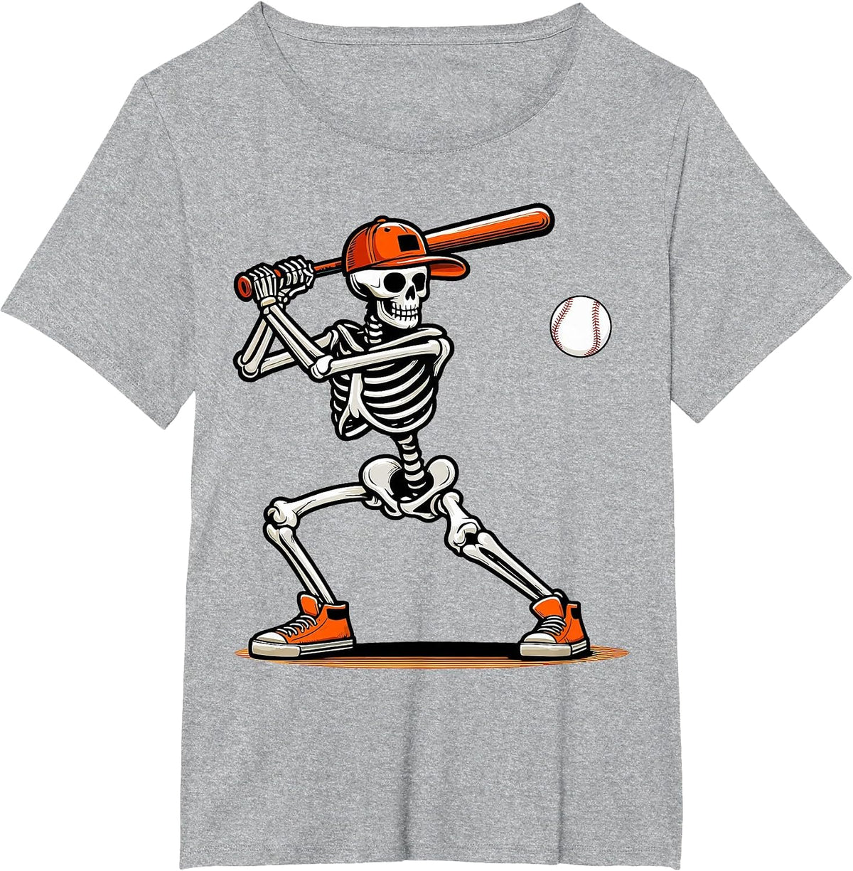 Baseball Skeleton Spooky Boys Halloween Baseball Player T-Shirt - Heather Grey