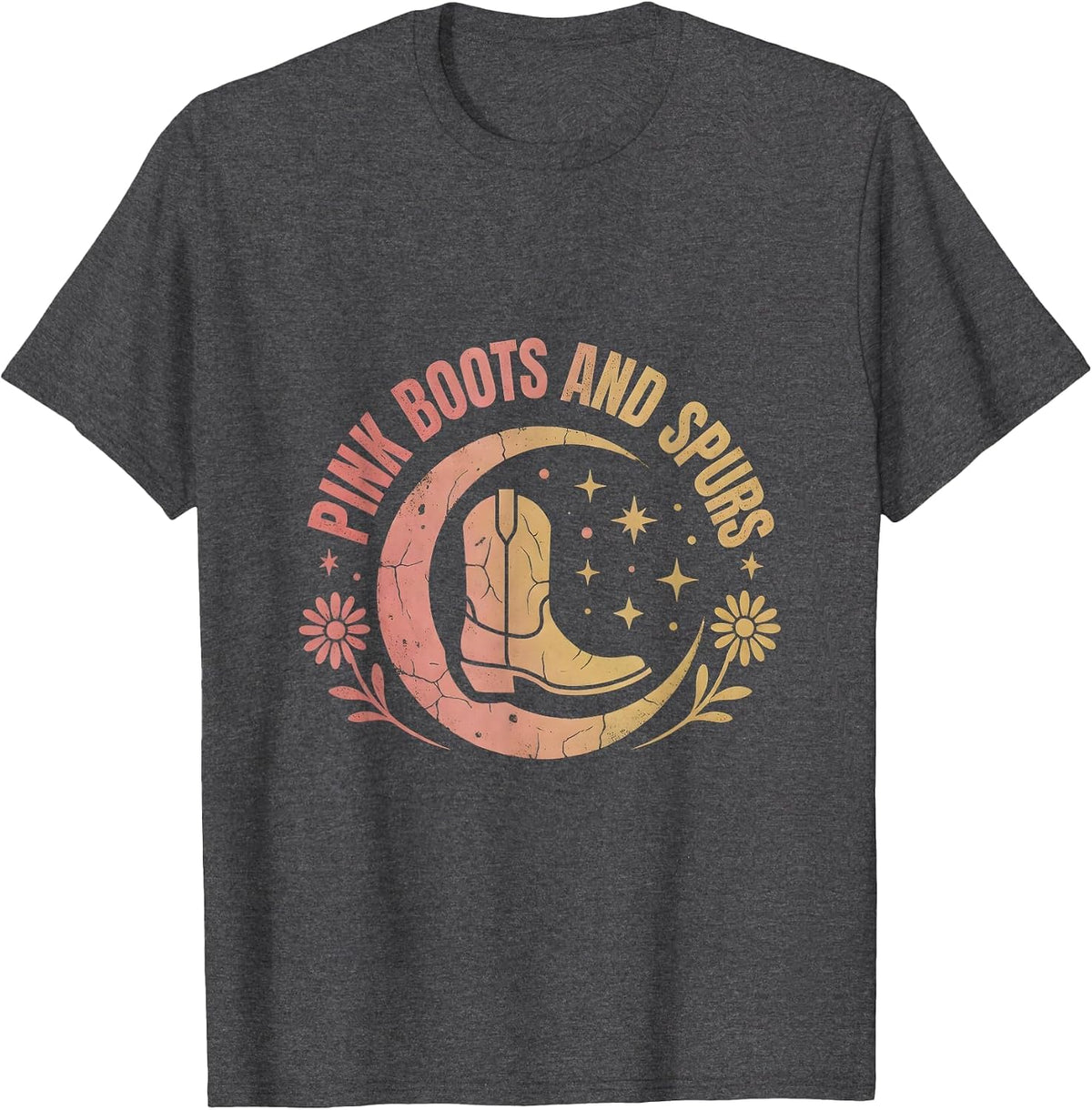 Men's Pink Boots and Spurs Cowgirl Design T-Shirt - Dark Heather Grey