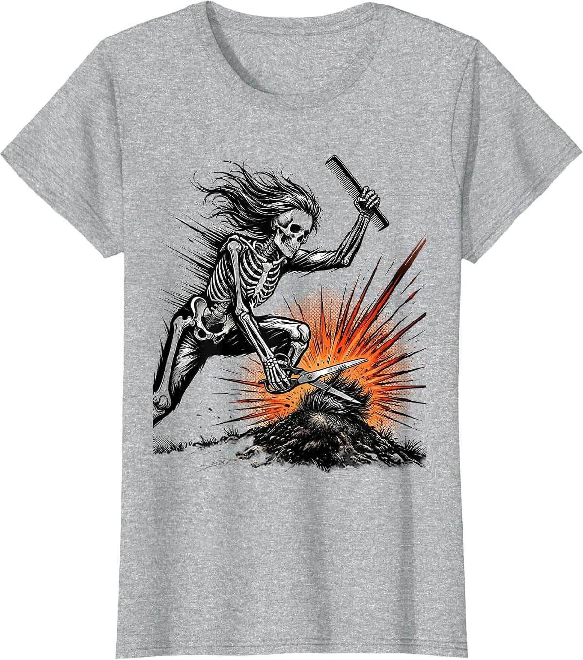 Skeleton Hairstylist Dynamic Haircut Halloween Humor T-Shirt - Heather Grey
