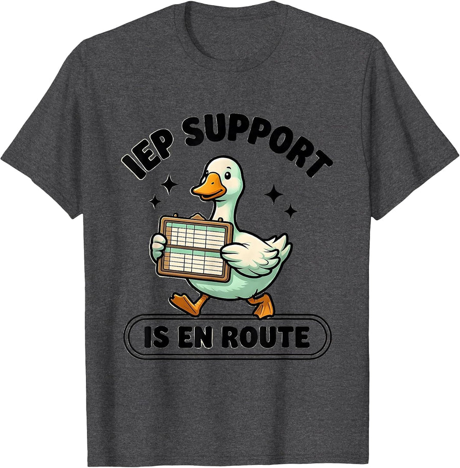 Men's IEP Support Is En Route Cute Kawaii Silly Goose SPED Teacher T-Shirt - Dark Heather Grey