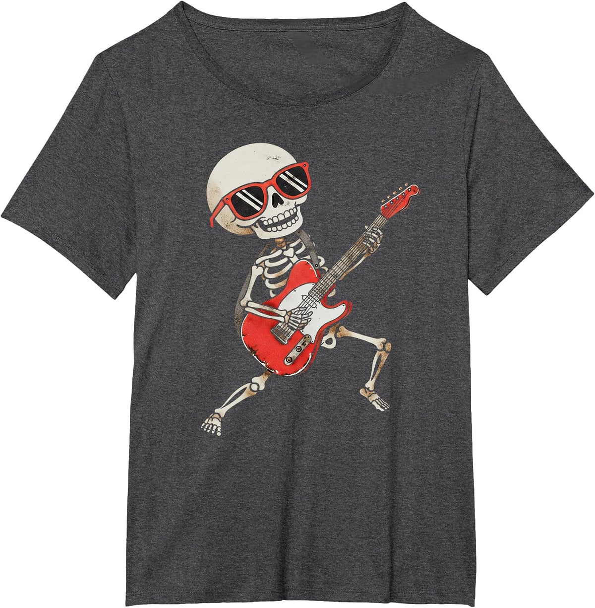 Funny Skeleton Playing Guitar Rock & Roll Boys Girls T-Shirt - Dark Heather Grey