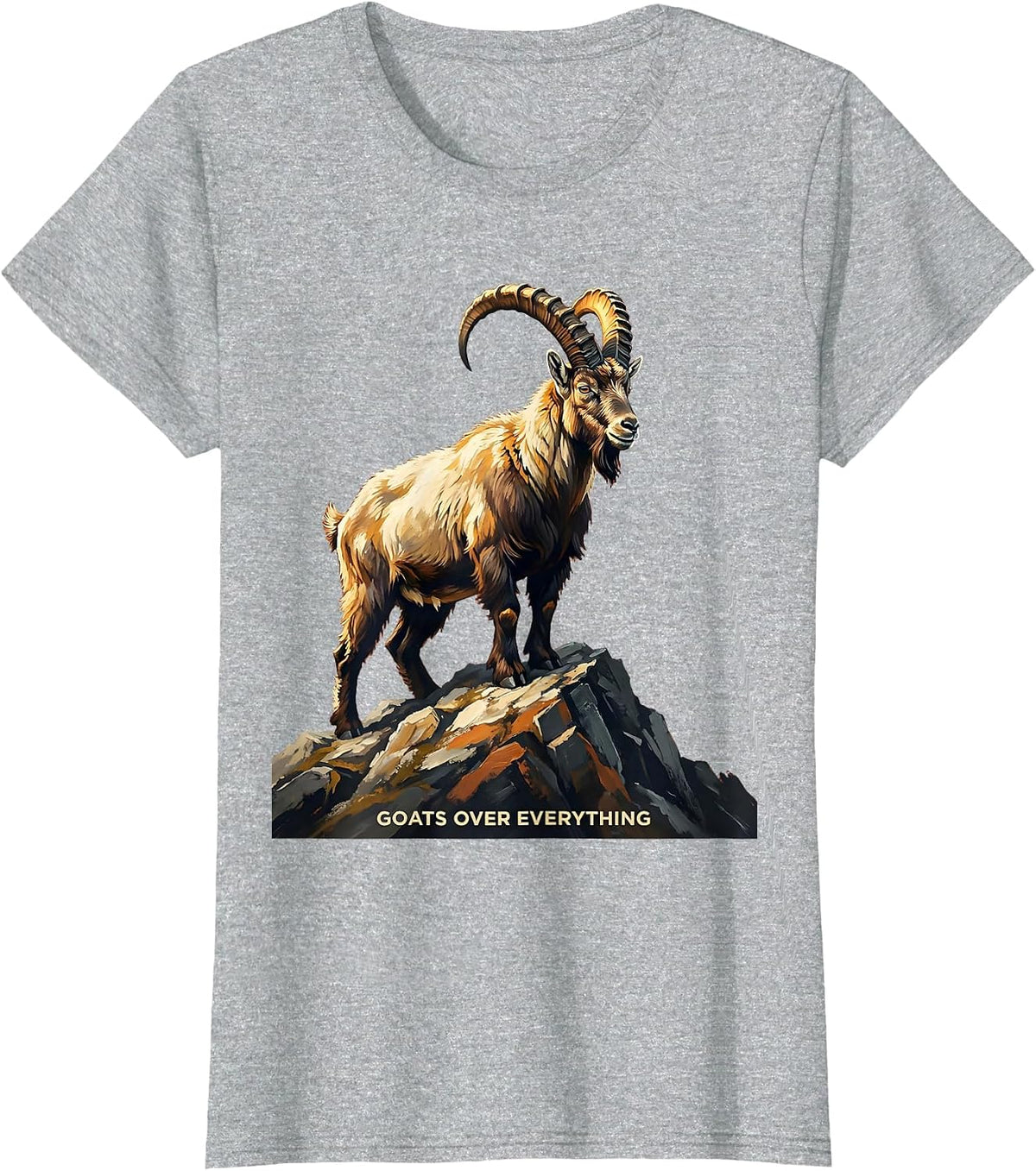 Goats Over Everything Bold Goat Lover Design T-Shirt - Heather Grey