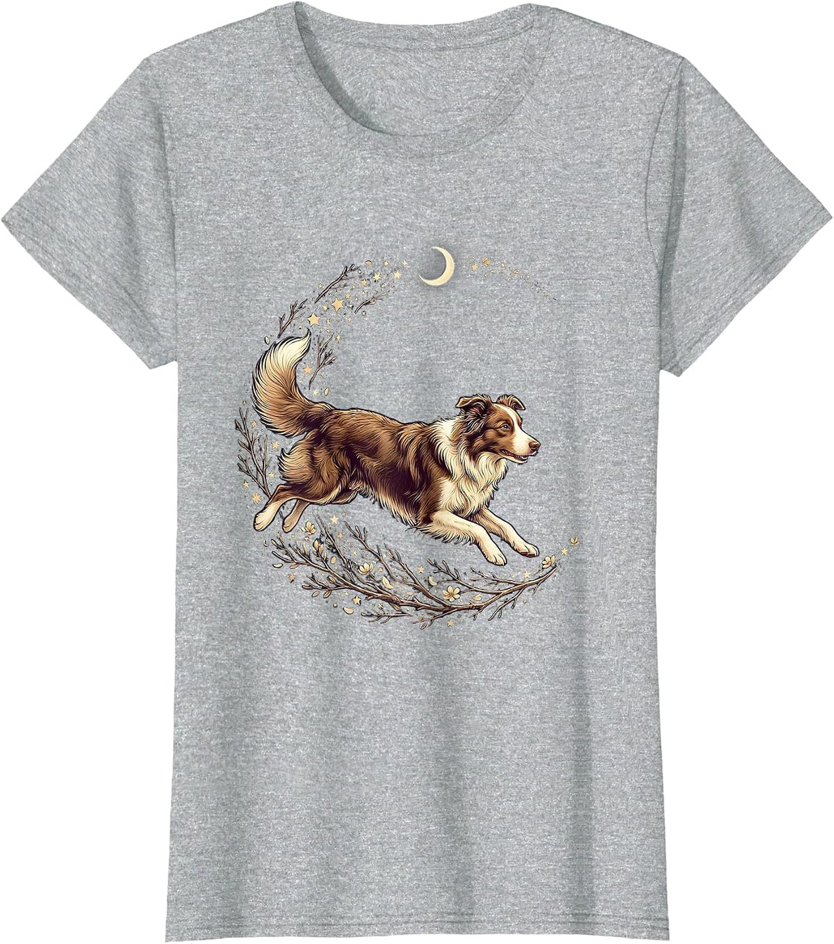 Border Collie Herding Stars Across the Night Sky T-Shirt - Heather Grey