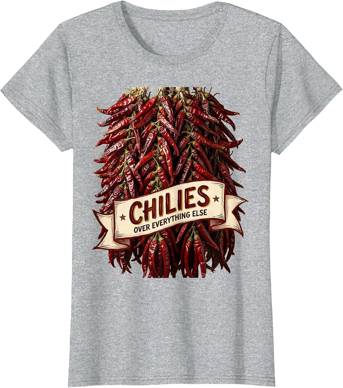 Women's Chilies Over Everything Mexico Graphic Design T-Shirt - Heather Grey