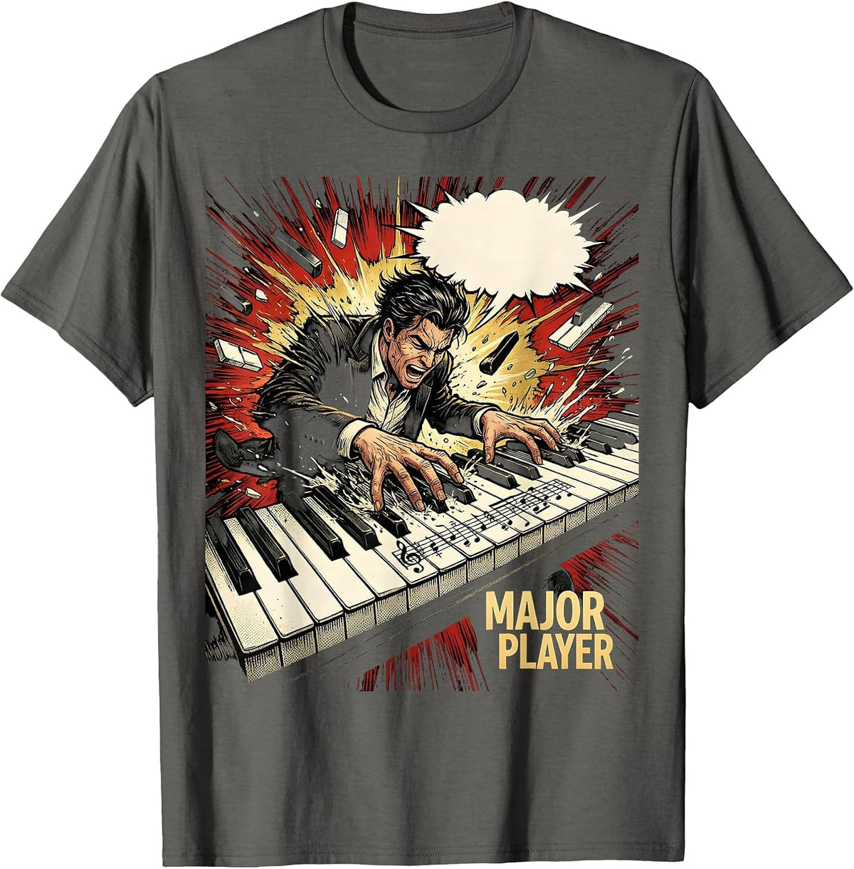Men's Major Player Comic Book Pianist Music Lover Humor Gift T-Shirt - Asphalt Grey