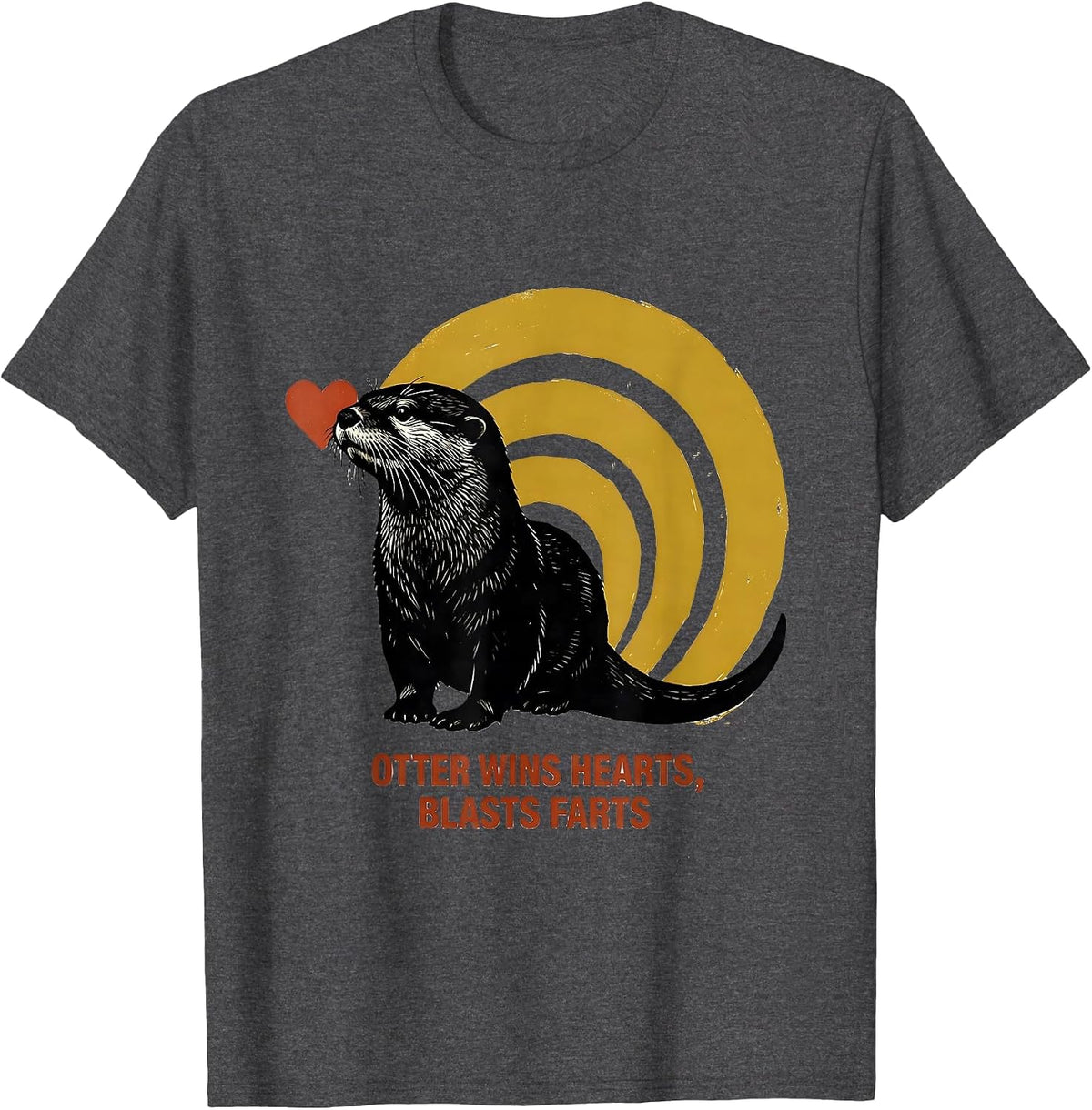 Men's Otter Wins Hearts Blasts Farts Funny Animal Lover Gag Gift T-Shirt - Dark Heather Grey