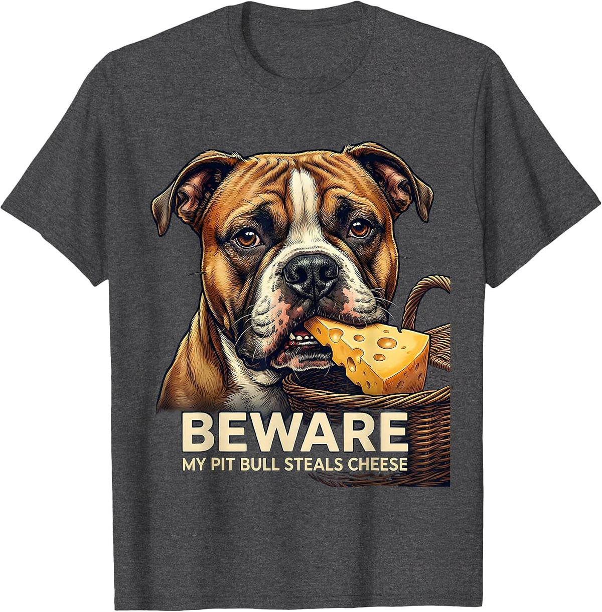 Men's Beware, My Pit Bull Steals Cheese Funny Pitbull Mom Dog T-Shirt - Dark Heather Grey