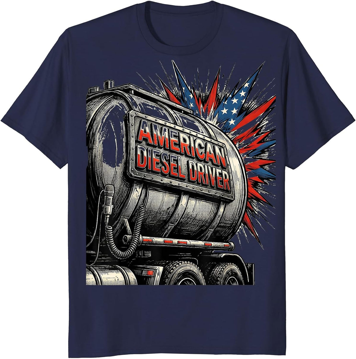 American Diesel Driver Comic Book Trucker Patriotic Semi T-Shirt - Navy Blue