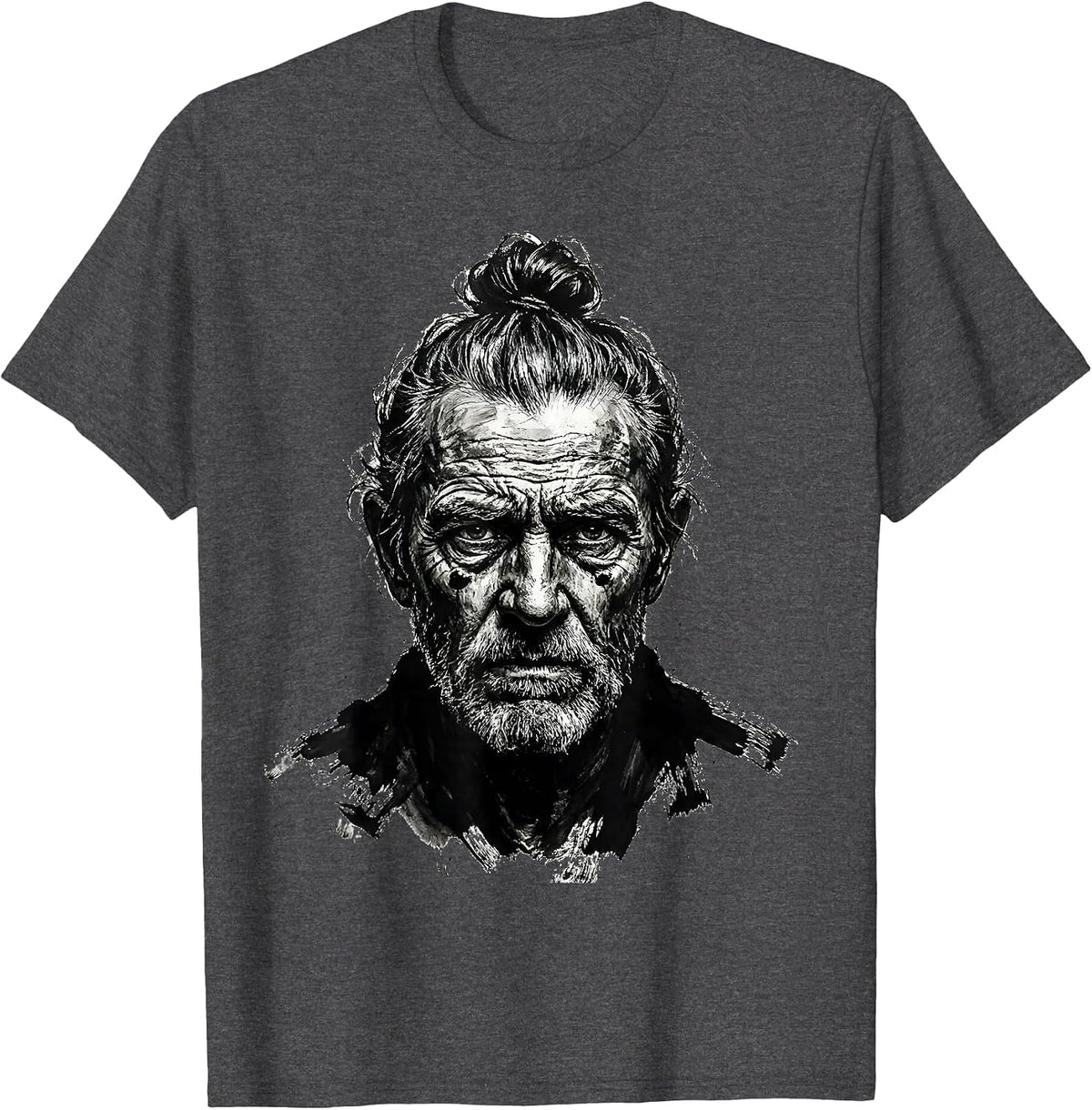 Elderly Portrait Loose Dry-Brush Art Lover Parody T-Shirt - Dark Heather Grey