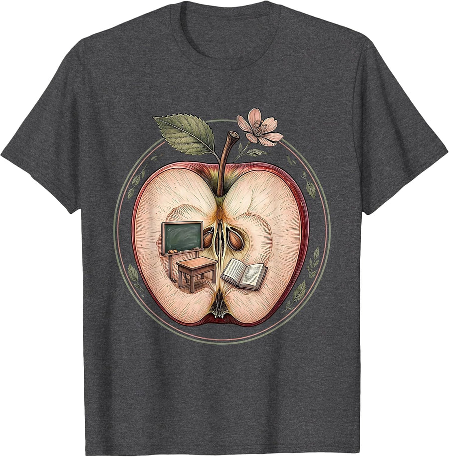 Men's Apple Classroom Illustration Elementary Teacher Gift T-Shirt - Dark Heather Grey