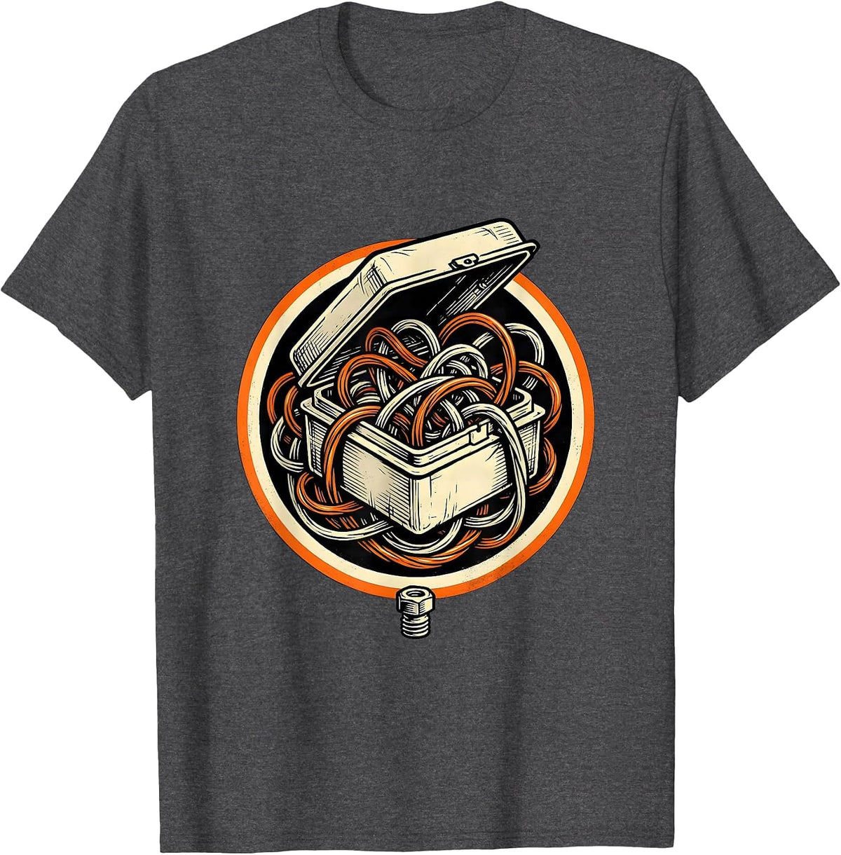 Men's Overstuffed Junction Box Tradesman Electrician Humor T-Shirt - Dark Heather Grey