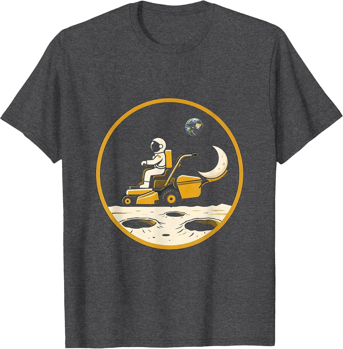 Men's Astronaut Riding a Lawnmower on the Moon T-Shirt - Dark Heather Grey