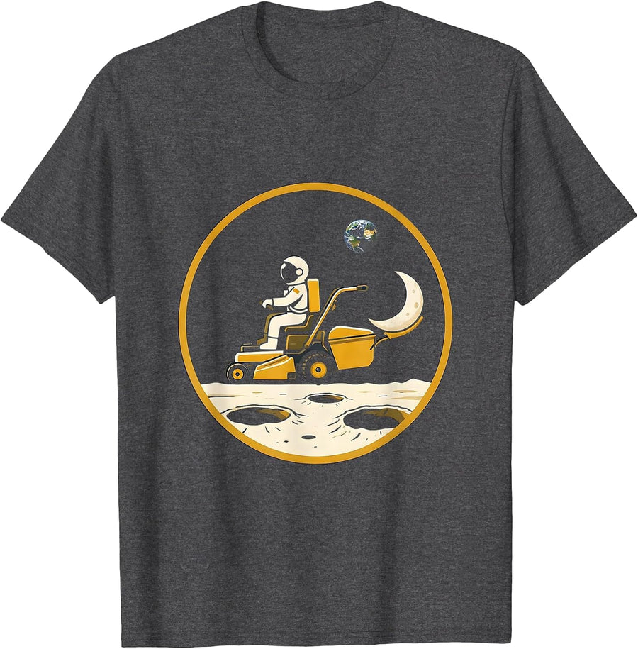 Men's Astronaut Riding a Lawnmower on the Moon T-Shirt - Dark Heather Grey