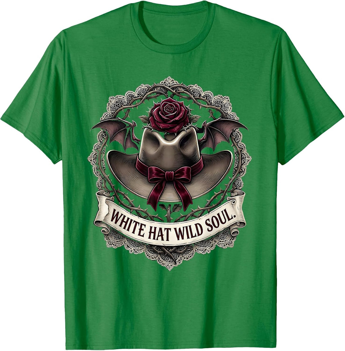 Men's White Hat Wild Soul Cowgirl Design T-Shirt - Kelly Green