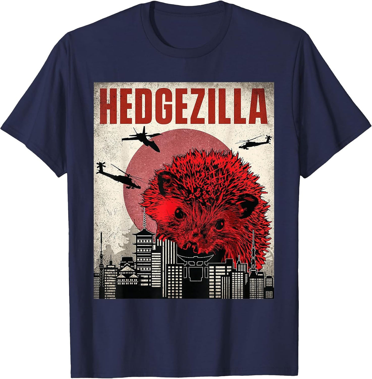 Hedgezilla - Hedgehog Porcupine Animal Lover T-Shirt - Navy Blue